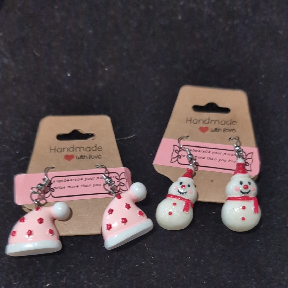 Cute Snowman and Santa Hat Earrings